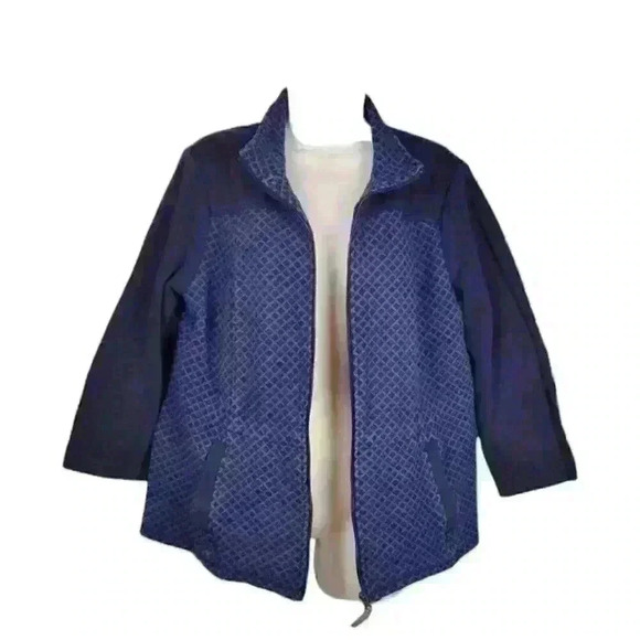 TALBOTS Woman NAVY BLUE Full Zip Jacket Sweatshirt Top STRETCH zip pocket size L - Picture 2 of 5